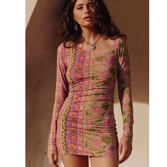 SPELL Goldie Shimmer Mini Dress Desert Rose - Picture 1 of 6